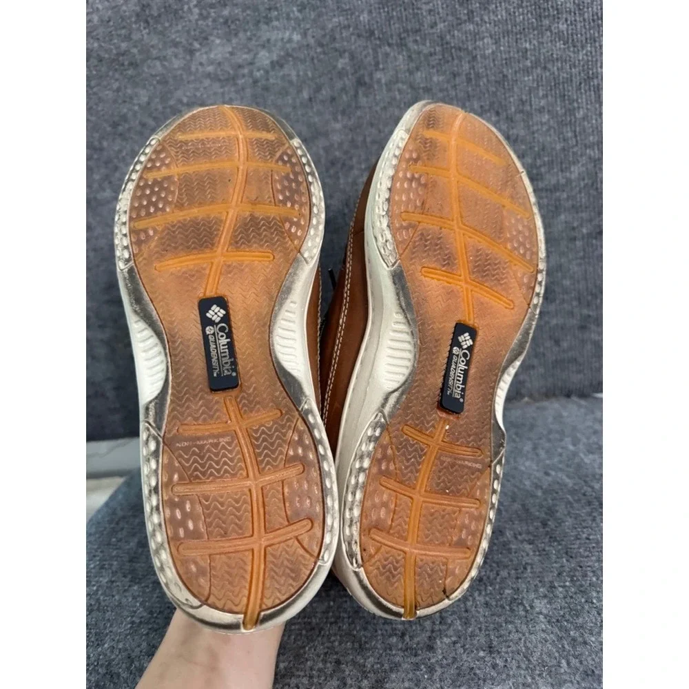 Columbia Quadensity Mens Brown Leather Boat Shoes Loafers Moc Toe Tan 10.5